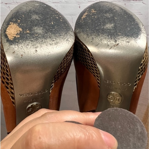 DOLCE & GABBANA python & cow leather platform peeptoe slingback sandals EUC 7 - Picture 8 of 10